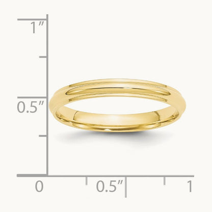 Half Round with Edge Band, 3mm, 10K Yellow Gold