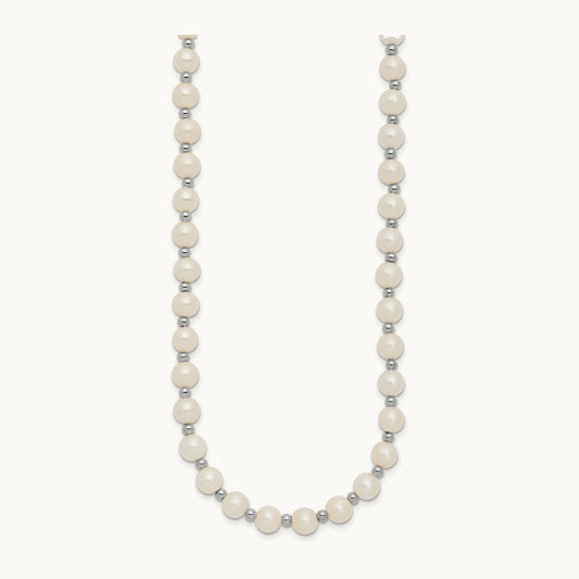 6- White Near Round FW Cultured Pearl Necklace, 7mm, 14K White Gold