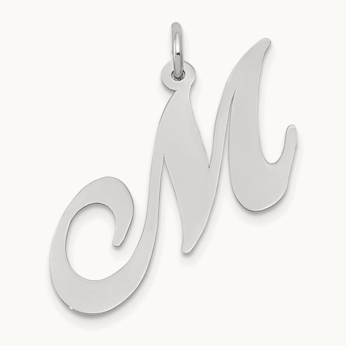Large Fancy Script Initial Charm — 14K White Gold, M