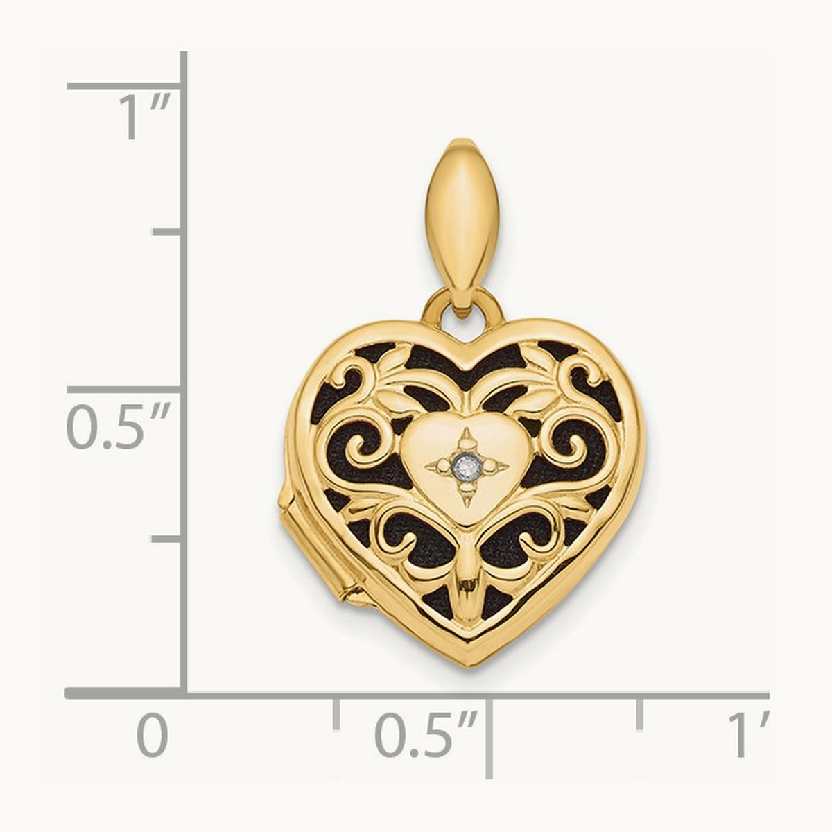 Polished Filigree w/ Black Fabric Diamond Heart Locket, 14K