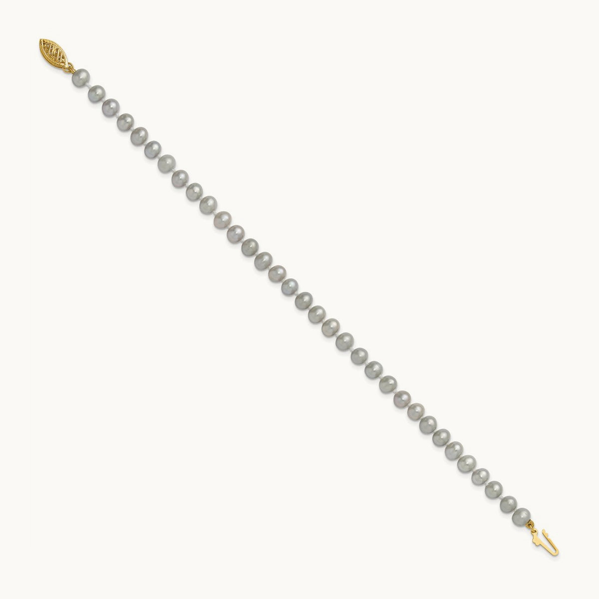 5- Near Round Grey Freshwater Cultured Pearl Bracelet, 6mm, 14K