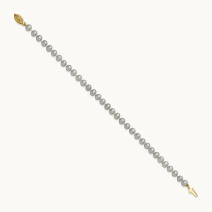 5- Near Round Grey Freshwater Cultured Pearl Bracelet, 6mm, 14K