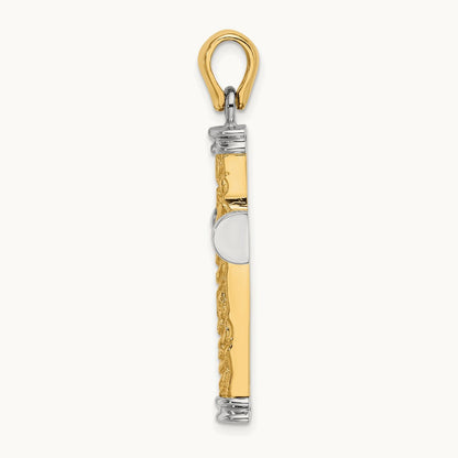 w/Rhodium Scroll and Double Endcaps Cross Charm, 14K