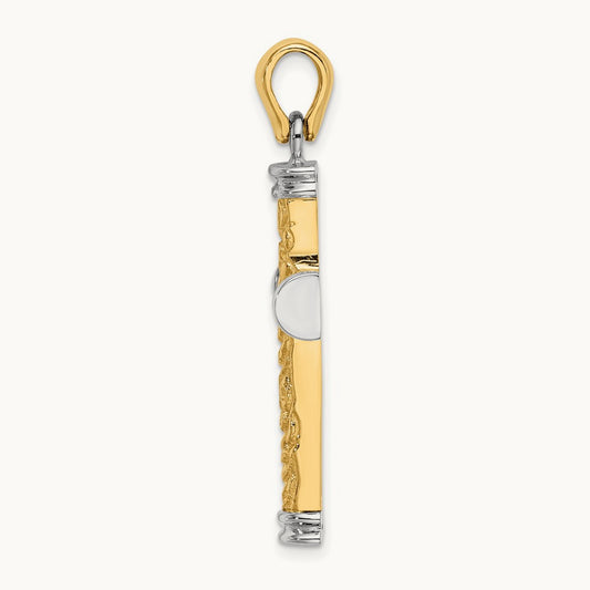 w/Rhodium Scroll and Double Endcaps Cross Charm, 14K
