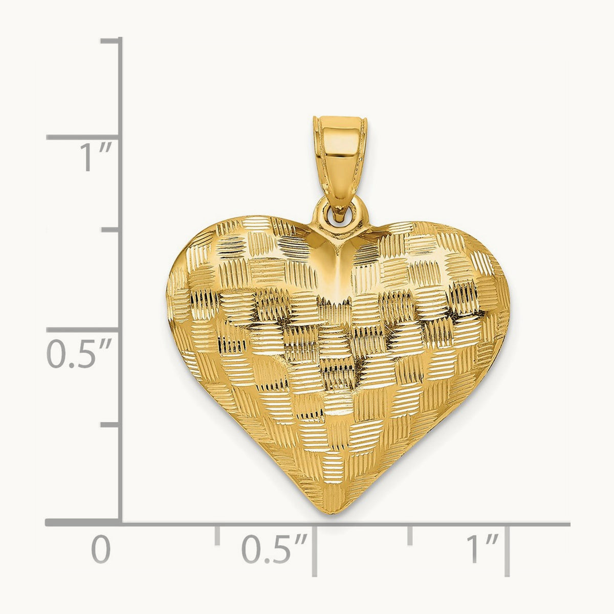 Polished Basket Weave Pattern 3-D Heart Pendant — 26mm