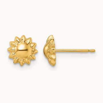 Polished Sun w/Enameled Back Post Earrings, 14K