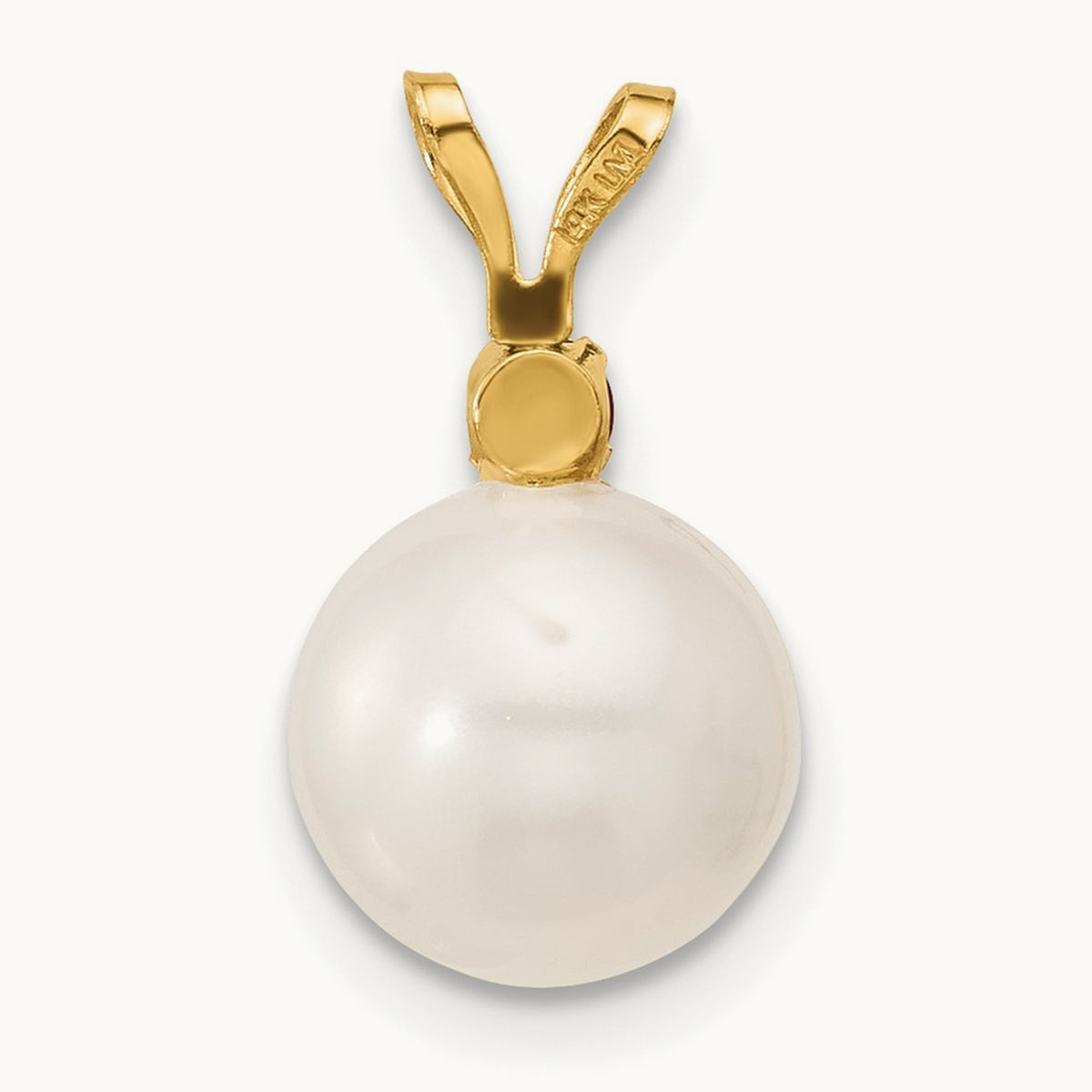Ruby 8- White Round FWC Pearl Pendant, 8.5mm, 14K