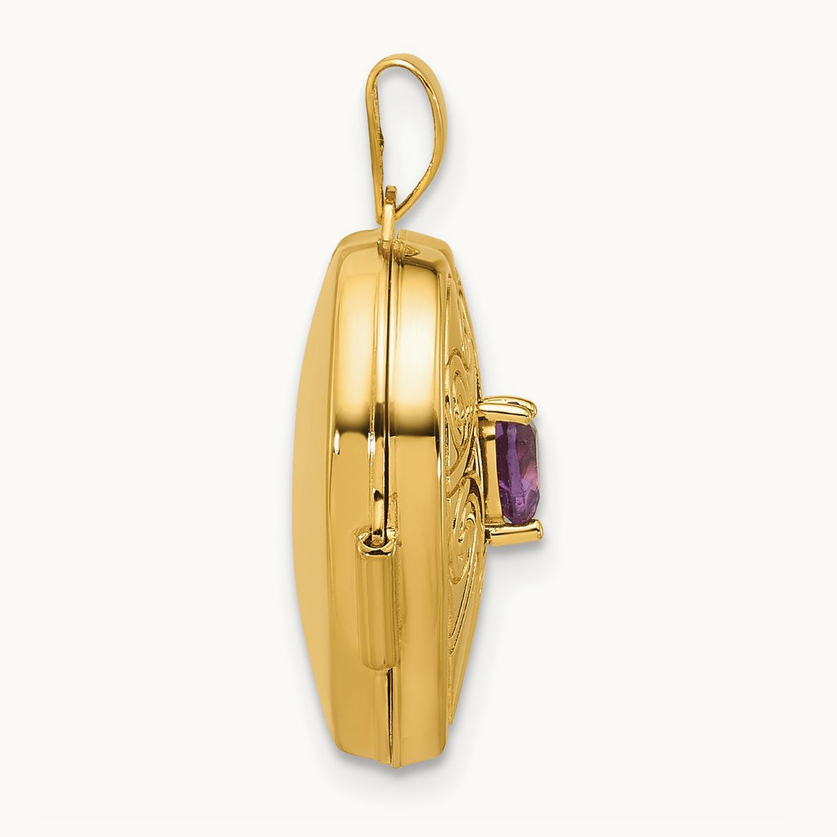 Polished Amethyst February Birthstone Heart Locket, 18mm, 14K