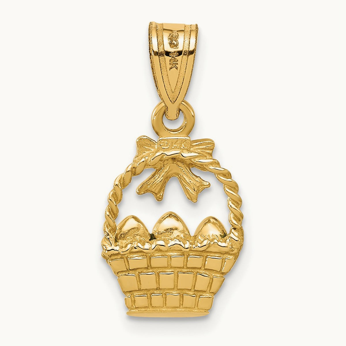 Enameled Easter Basket w/ Bow and Eggs Charm, 14K