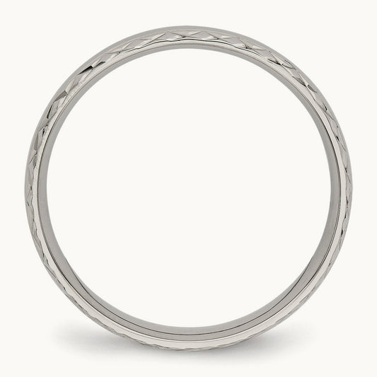 Polished Satin Center Criss Cross Design Grooved Band, 5mm, Stainless Steel