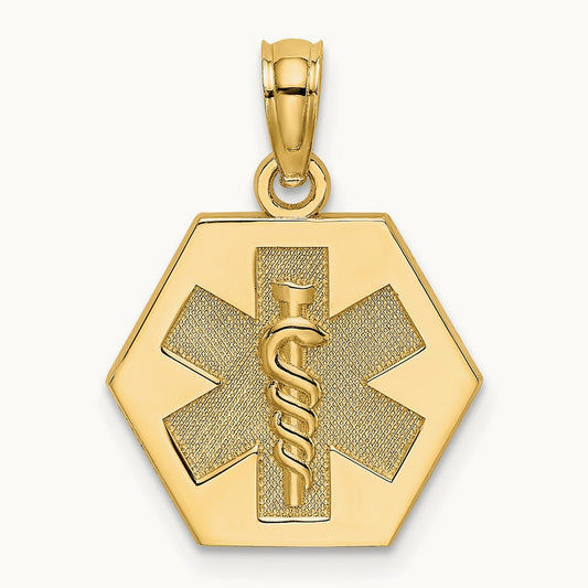 Caduceus Textured Back Medical Charm, 14K