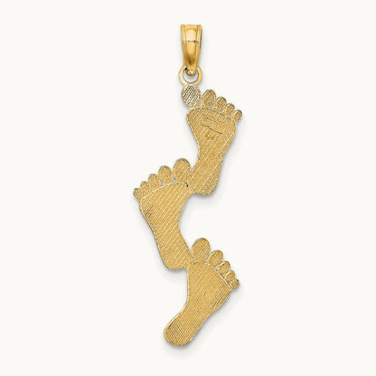 Polished Triple Vertical Feet Charm, 14K