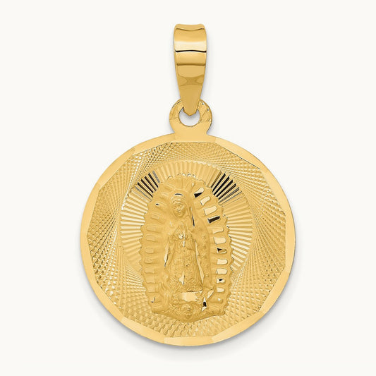 Polished Diamond-cut Lady Of Guadalupe Circle Pendant — 14K Yellow Gold, 28.5mm