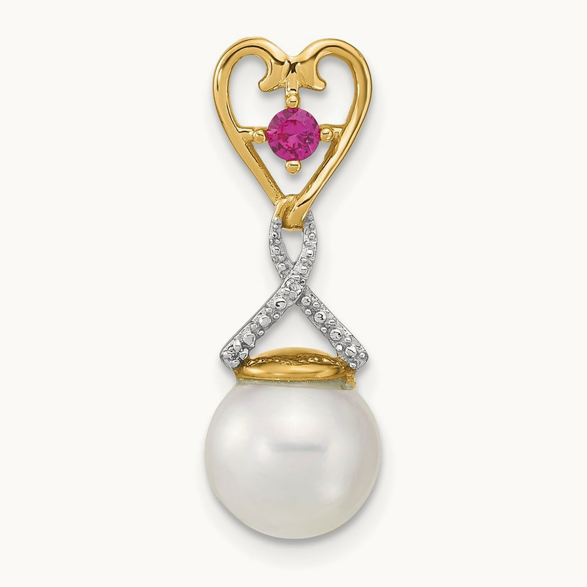 Diamond 8- Round FWC Pearl Lab Cr. Ruby Chain Slide, 9mm, 14K