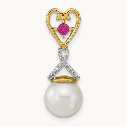 Diamond 8- Round FWC Pearl Lab Cr. Ruby Chain Slide, 9mm, 14K