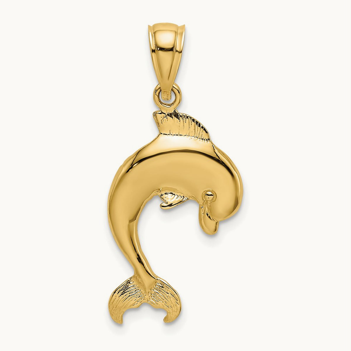 Polished Jumping Dolphin Charm — 14K Yellow Gold, 30mm
