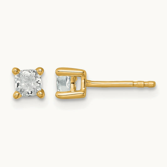 Cushion Four-Prong Stud Earrings, 0.50-6.00 ct tw Lab-Grown Diamond — 1/2 ct, 14K Yellow Gold