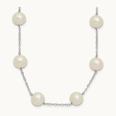 8- White Freshwater Cultured Pearl 14-station Necklace, 9mm, 14K White Gold
