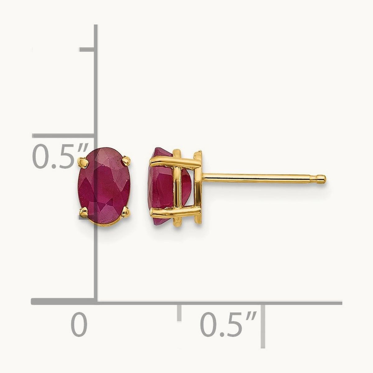 6x4 Oval July/Ruby Post Earrings — 14K Yellow Gold
