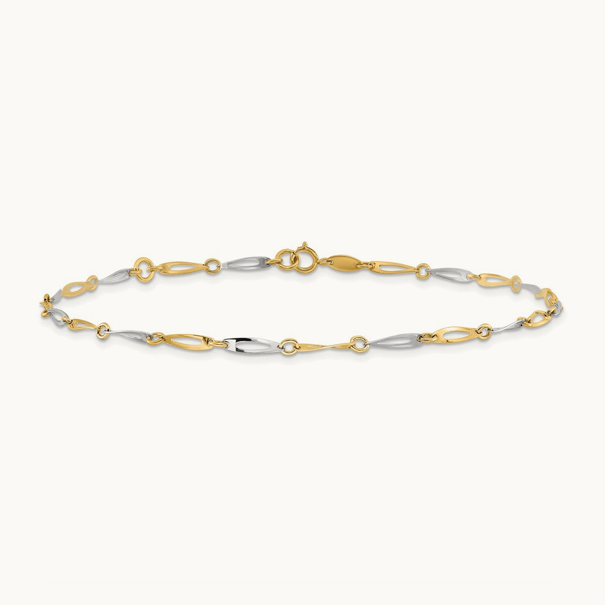 Polished Link 9.25 Plus 1in ext. Anklet, 14K Two-tone