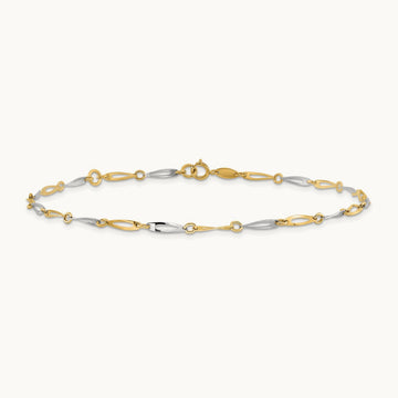 Polished Link 9.25 Plus 1in ext. Anklet, 14K Two-tone