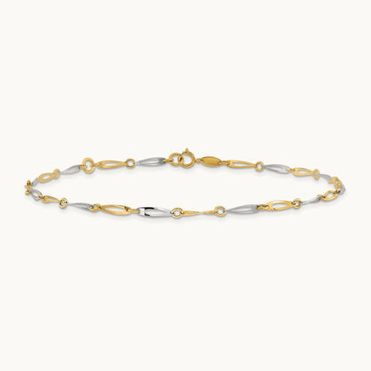 Polished Link 9.25 Plus 1in ext. Anklet, 14K Two-tone