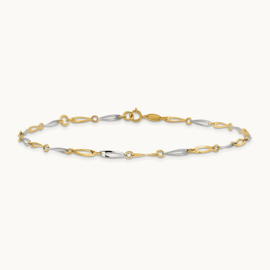 Polished Link 9.25 Plus 1in ext. Anklet, 14K Two-tone