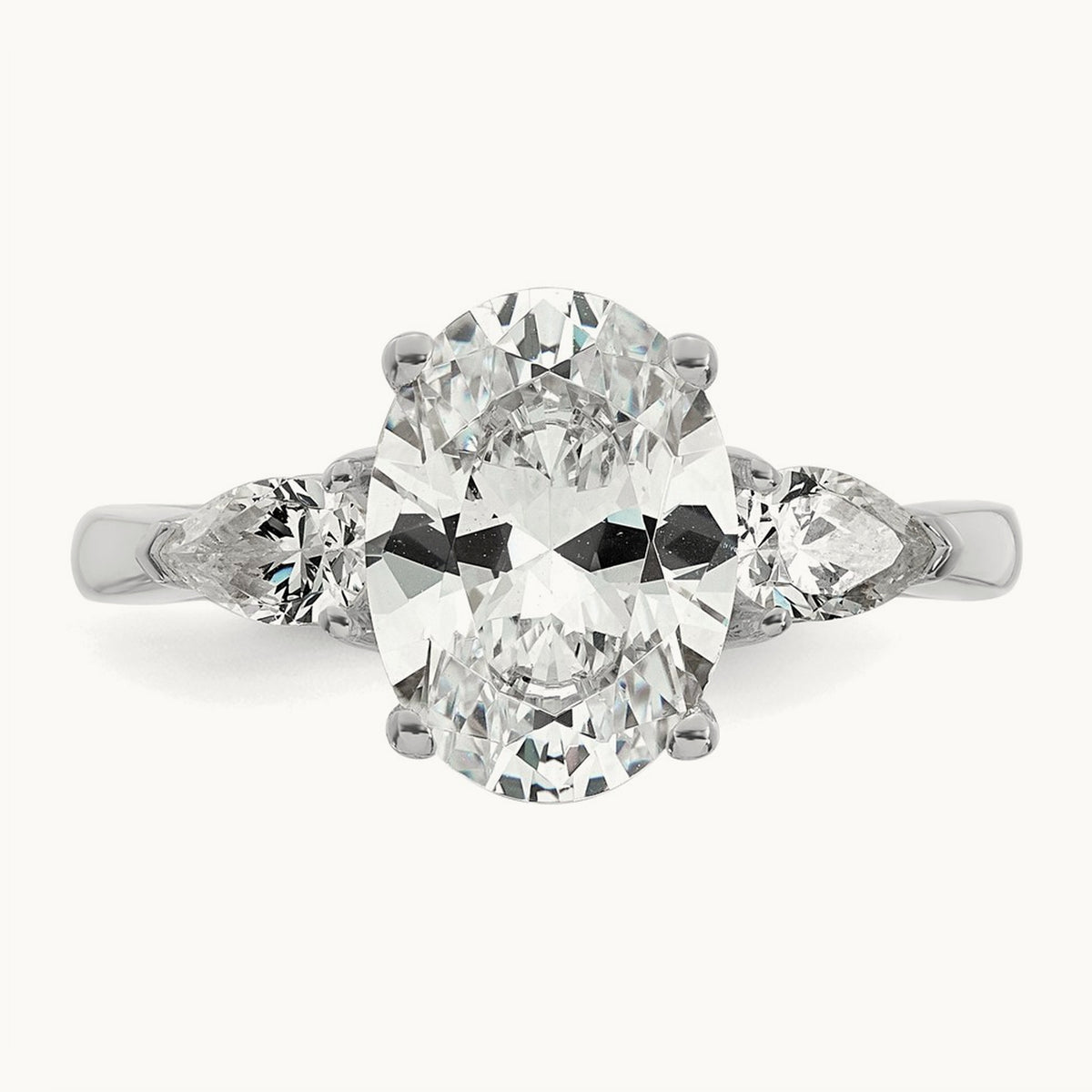 Oval/Pear 3 Stone Engagement Ring, 1.25-3.50 ct tw Lab-Grown Diamond — 3 ct, 14K White Gold