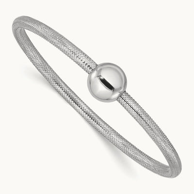 Rhodium-plated Polished with Bead Stretch Bracelet with white — 14K Two-Tone Gold