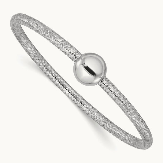 Rhodium-plated Polished with Bead Stretch Bracelet with white — 14K Two-Tone Gold