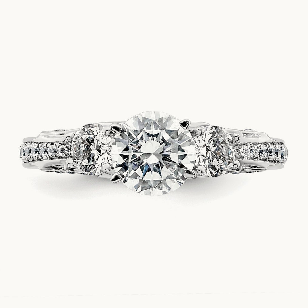 Round Semi-Mount 3 Stone Engagement Ring, 0.75 ct tw Lab-Grown Diamond — 14K White Gold