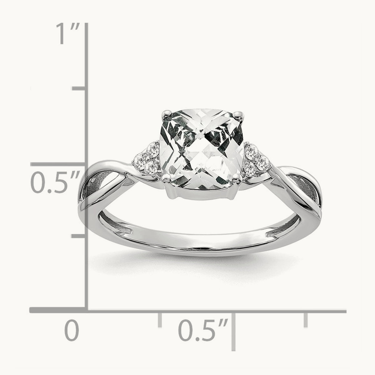 Checkerboard Topaz and Diamond Ring — 14K White Gold, 7