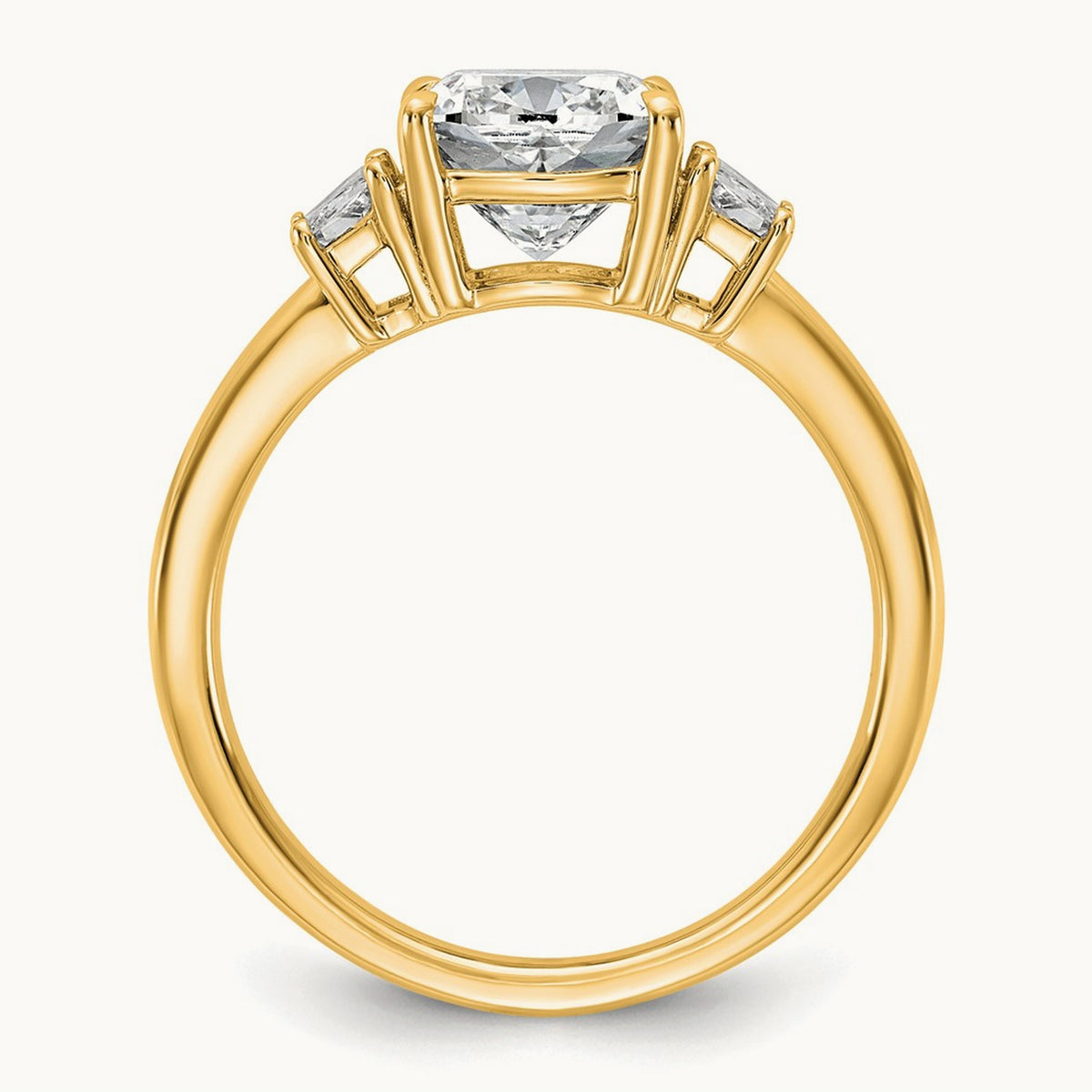 Cushion & 1/2 Moon Engagement Ring — 14K Yellow Gold, 2 1/2 ct, 7
