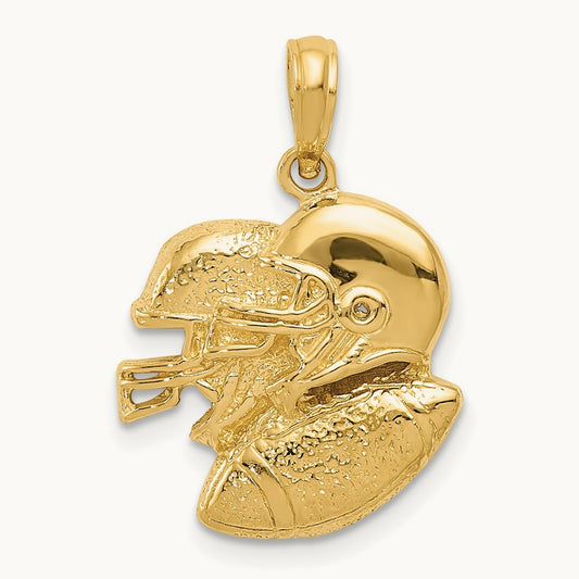 2-D Double Football Helmets and Ball Charm, 14K