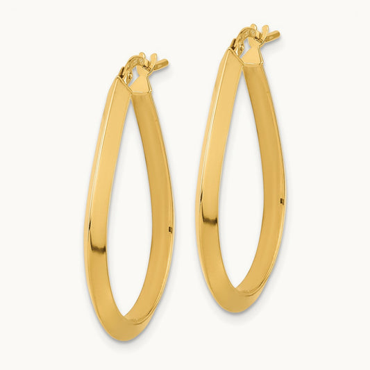 Polished Knife Edge Teardrop Shape Hoop Earrings, 2.75mm, 14K