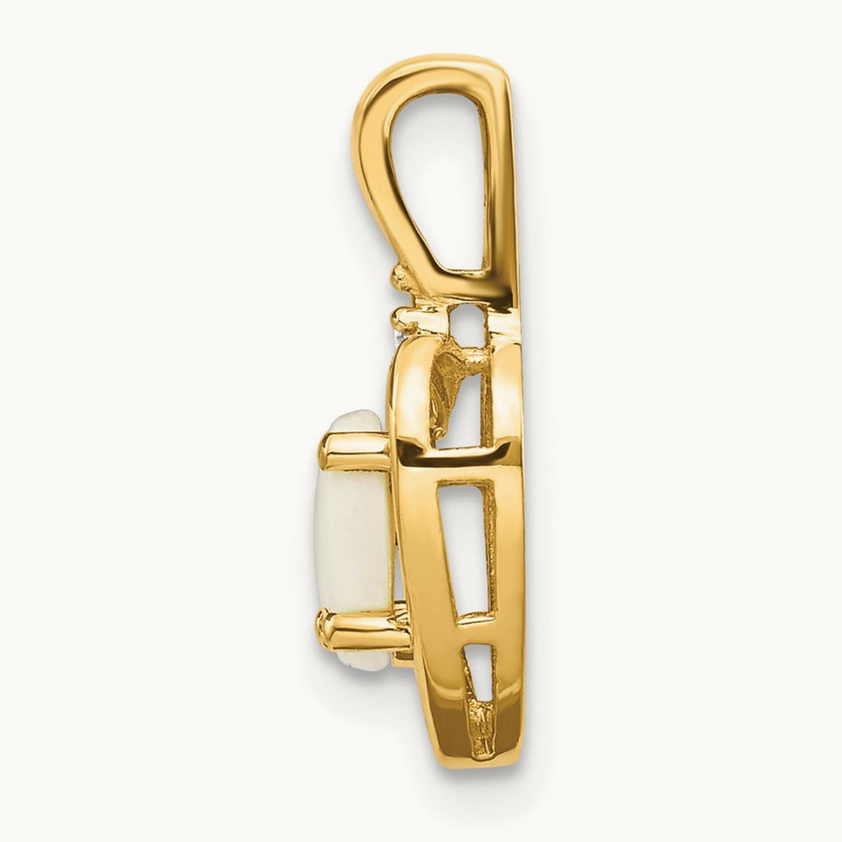 Opal and Diamond Heart Pendant — 14K Yellow Gold