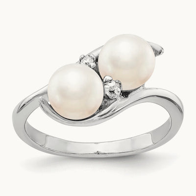 Black FW Cultured Pearl VS Diamond ring, 6mm, 14K White Gold