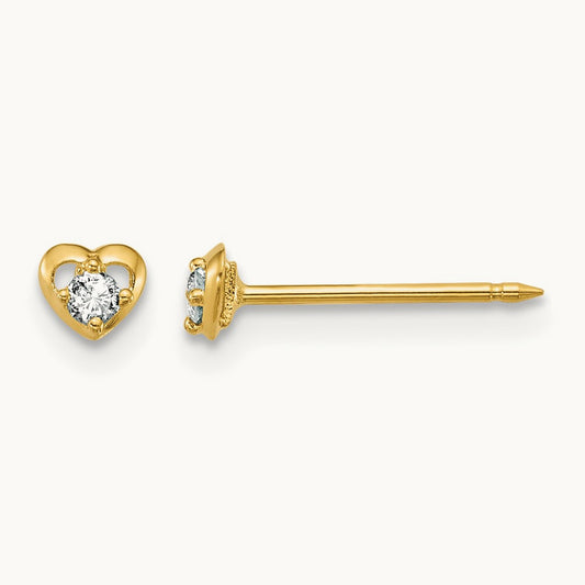 Inverness 14k Polished Heart With .03ct Diamond Earrings