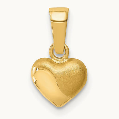 Satin and Polished 3D Puffed Heart Pendant, 14K