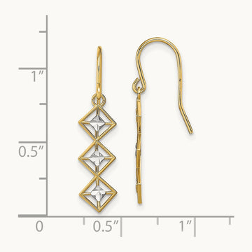 w/Rhodium Fancy Diamond-cut Dangle Wire Earrings, 14K