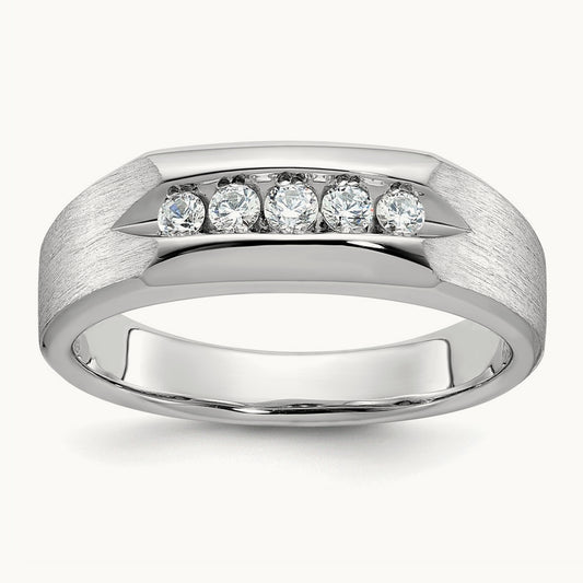 IBGoodman Men's Polished & Satin 5-Stone Diamond Ring, 14K White Gold