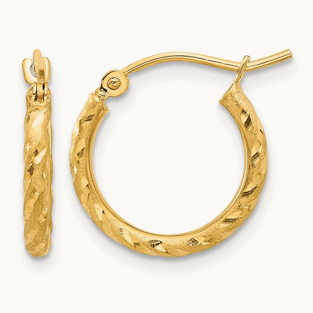 Polished and Satin Diamond-cut Hoop Earrings — 14K Yellow Gold