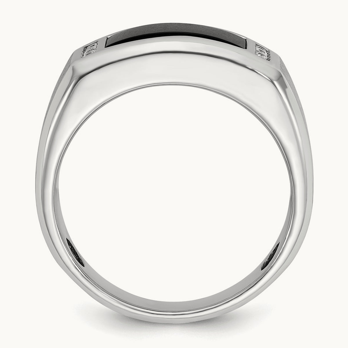 IBGoodman Men's Satin Onyx/Diamond Complete Ring, 14K White Gold