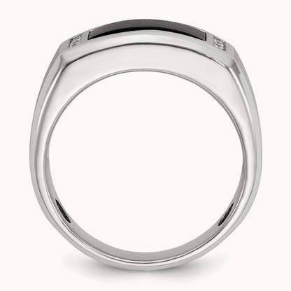 IBGoodman Men's Satin Onyx/Diamond Complete Ring, 14K White Gold