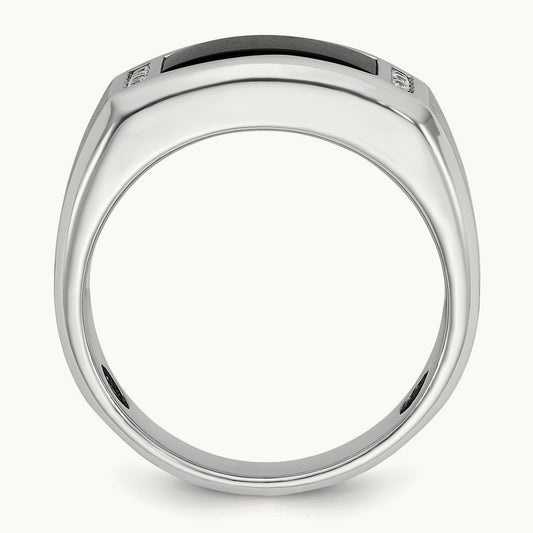 IBGoodman Men's Satin Onyx/Diamond Complete Ring, 14K White Gold