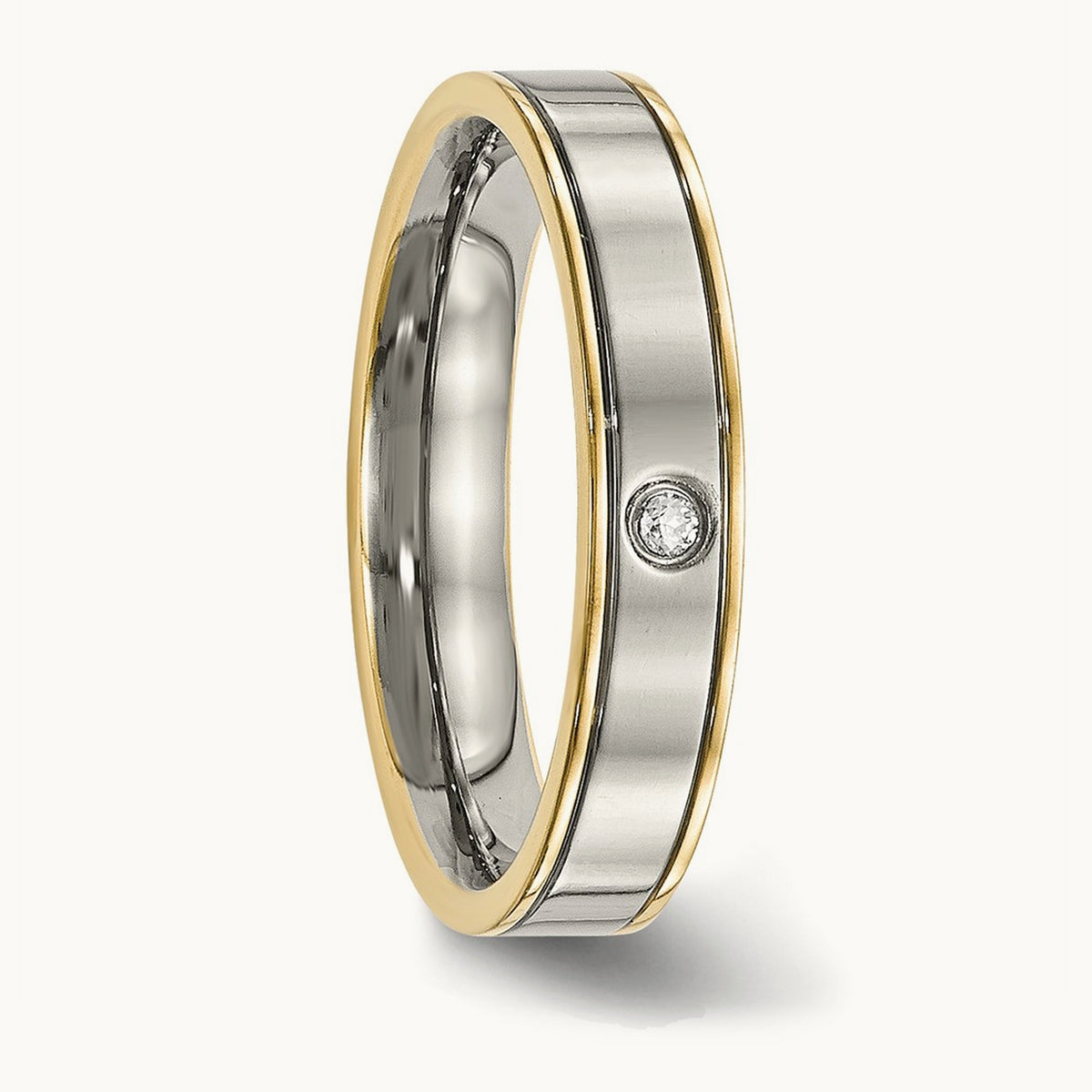 Titanium Polished Yellow IP-plated with CZ 5mm Grooved Comfort Fit Band
