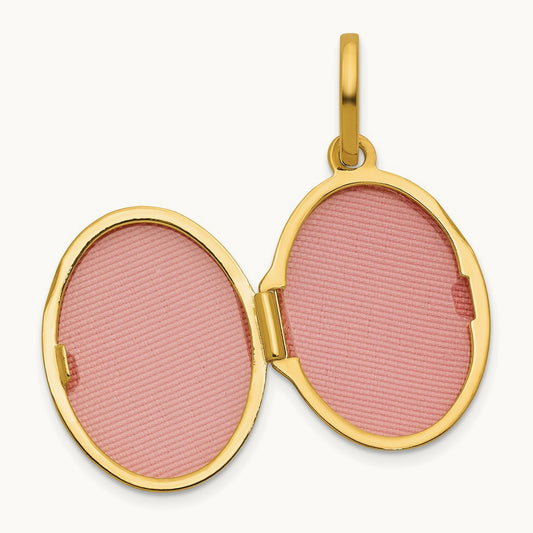 Polished with Border Oval Locket, 17mm, 14K
