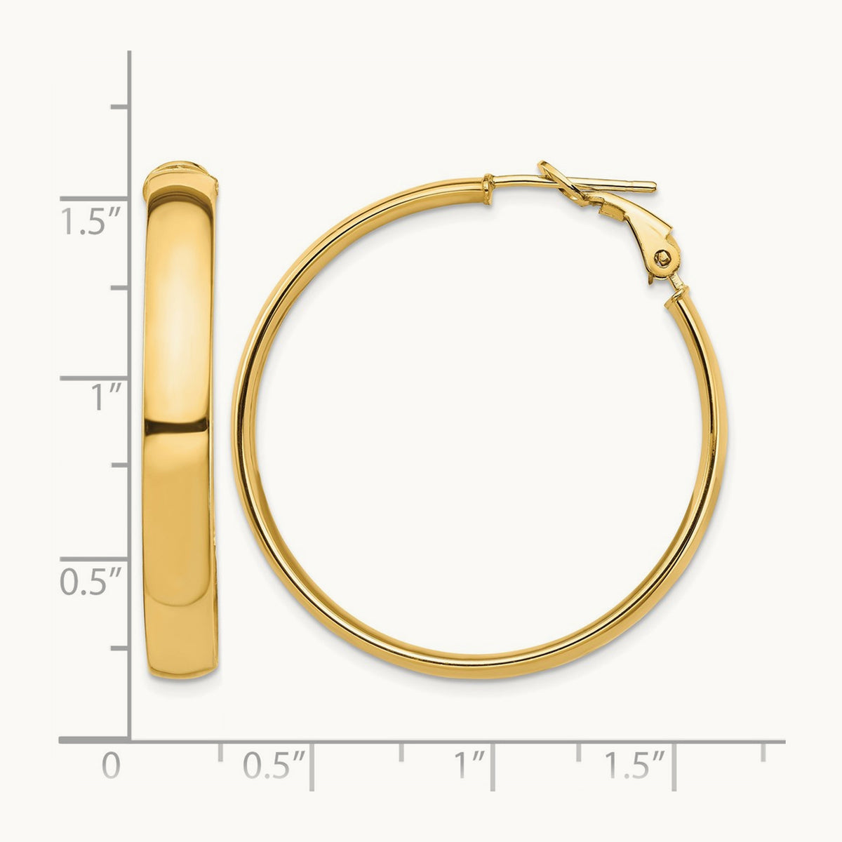 High Polished Omega Back Hoop Earrings — 14K Yellow Gold, 5mm