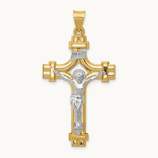 Polished INRI Crucifix Pendant, 14K Two-tone