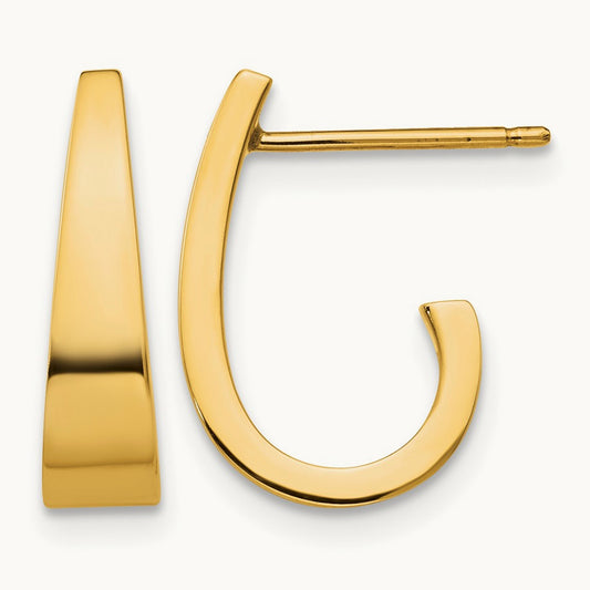 Small Polished J Hoop Earrings, 14K